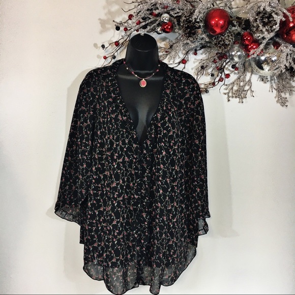 Venezia Tops - Venezia Sheer Black Ruffled Floral Sz 26/28